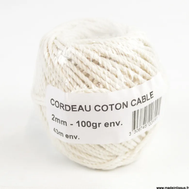 bobine de ficelle cordon en coton cablé de 2 mm