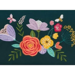 Boite à couture - Motif fleurs brodées fond vert