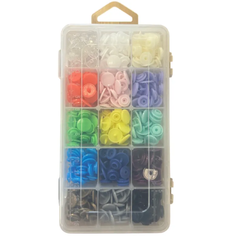 Boite de boutons pression résine sans pince - 15 coloris