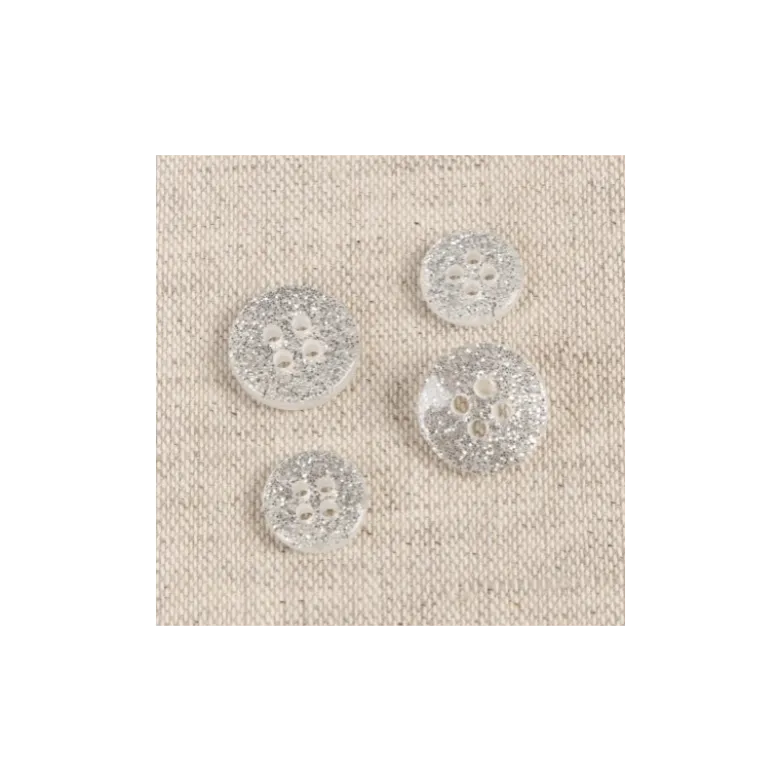 Bouton glitter rond Argent - 4 trous