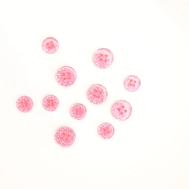 Bouton glitter rond rose - 4 trous