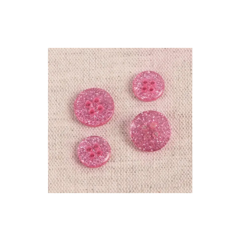 Bouton glitter rond rose - 4 trous