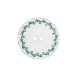 Bouton nacre River Shell 15mm vert contour fleuri