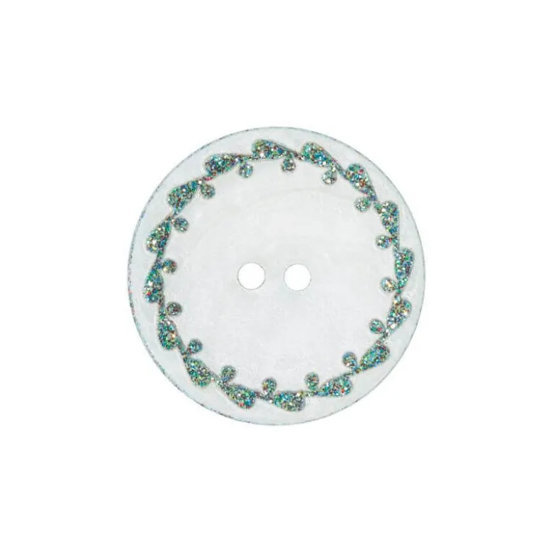 Bouton nacre River Shell 15mm vert contour fleuri