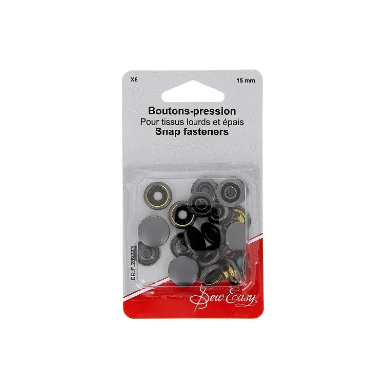 Bouton pression Anorak spécial tissus Epais - Noir - 15 mm x6