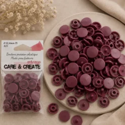 Bouton pression résine diam 12.4mm - lot de 25 - Prune