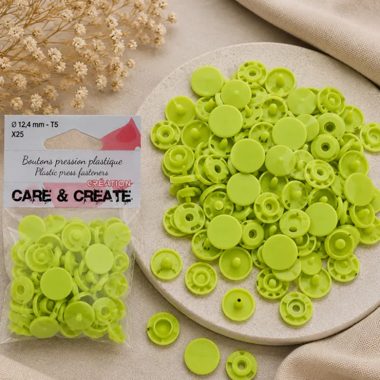 Bouton pression résine diam 12.4mm - lot de 25 - Vert anis