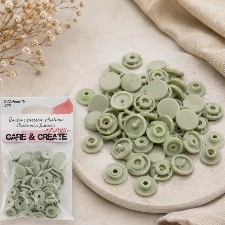 Bouton pression résine diam 12.4mm - lot de 25 - Vert sauge