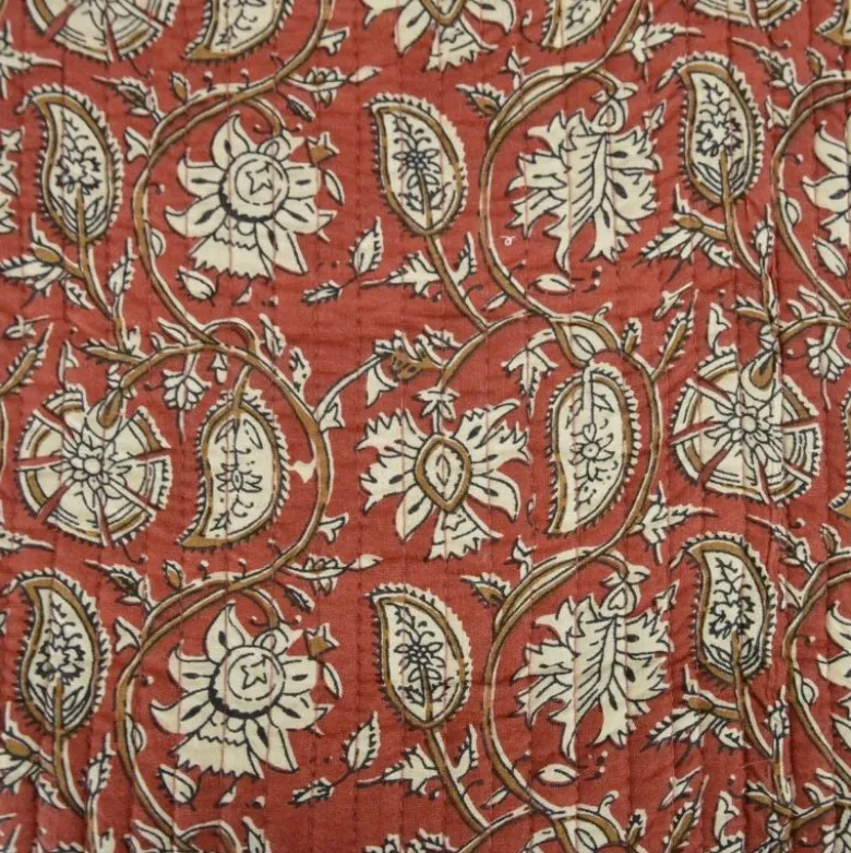 Coton matelassée Kaby motif fleurs Indienne fond terracotta