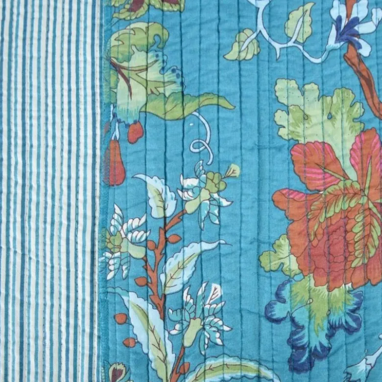 Coton matelassée Nako motif fleurs Indienne Bleu