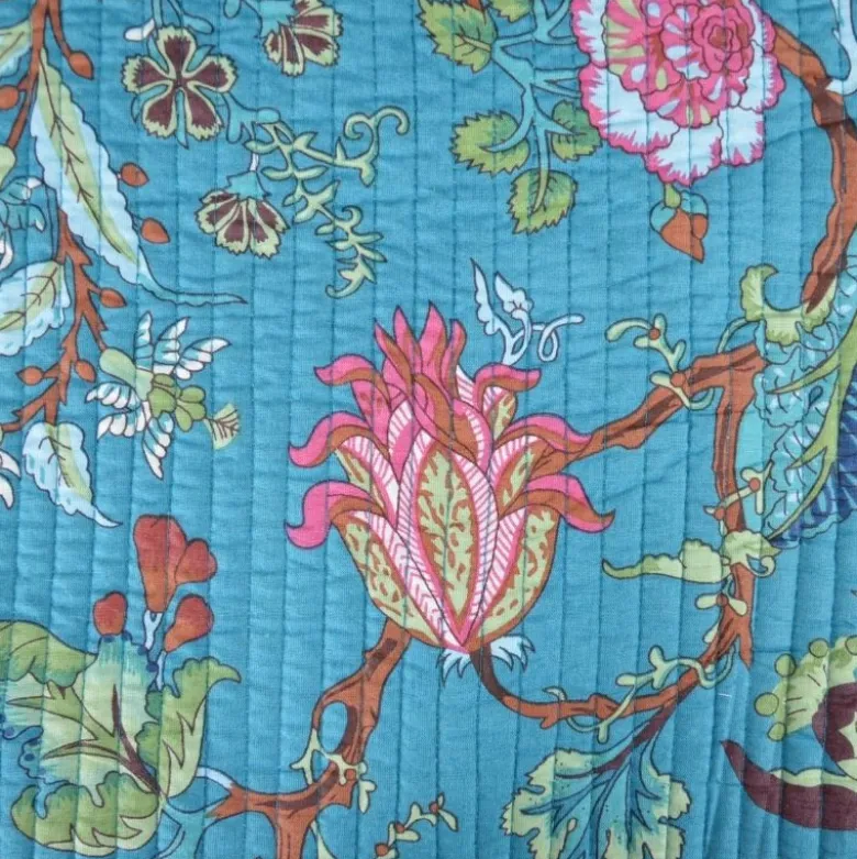 Coton matelassée Nako motif fleurs Indienne Bleu