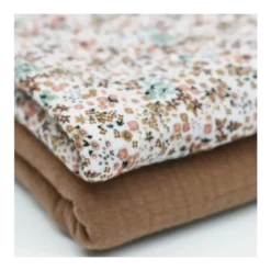 Double gaze Amour motif fleurs beige