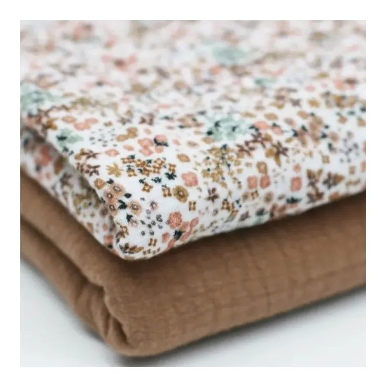 Double gaze Amour motif fleurs beige