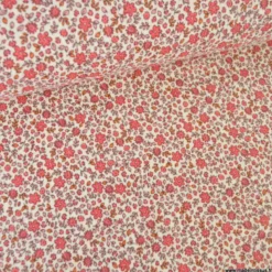 Double gaze Anouchka motif fleurs rouge fond écru - OEKO TEX