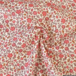 Double gaze Anouchka motif fleurs rouge fond écru - OEKO TEX