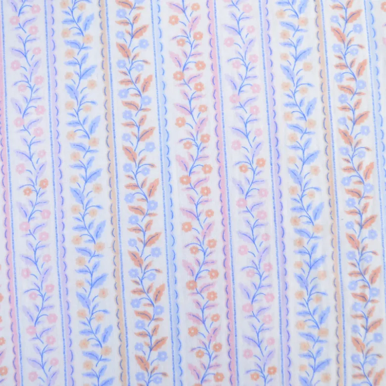 Double gaze Bio motif fleurs et rayures Parme, rose et bleu
