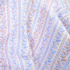 Double gaze Bio motif fleurs et rayures Parme, rose et bleu