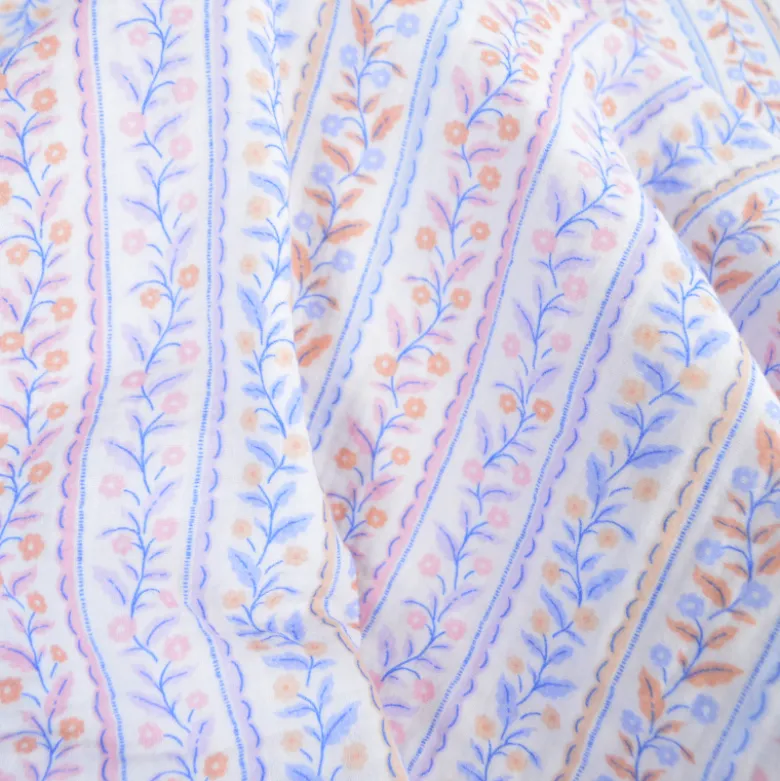 Double gaze Bio motif fleurs et rayures Parme, rose et bleu