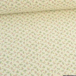 Double gaze de coton Bio, OEKO TEX Santina motifs fleurs roses et pointe de jaune fluo