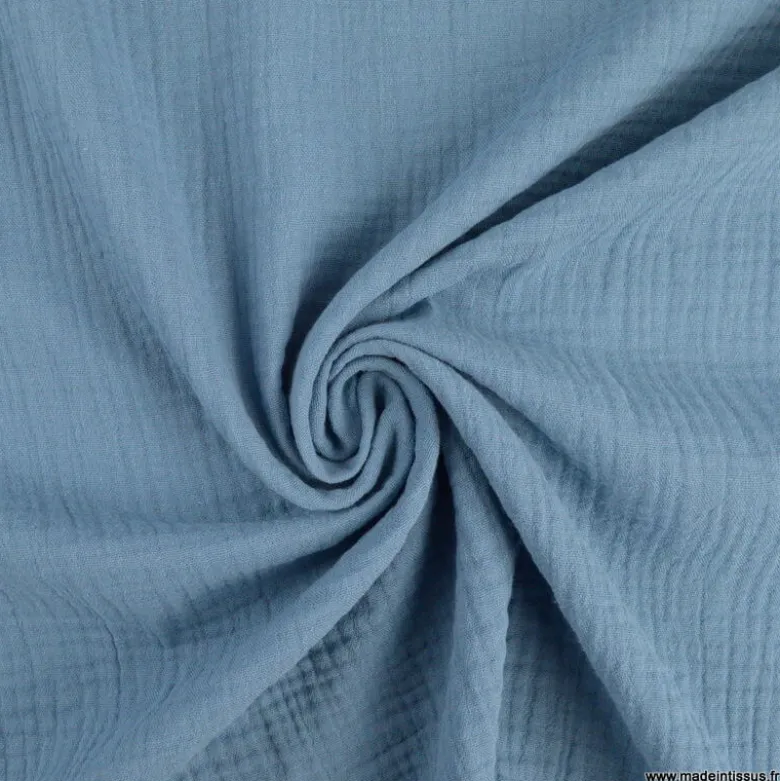 Double gaze de coton Bio uni bleu denim -OEKO TEX