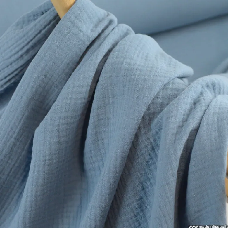 Double gaze de coton Bio uni bleu denim -OEKO TEX