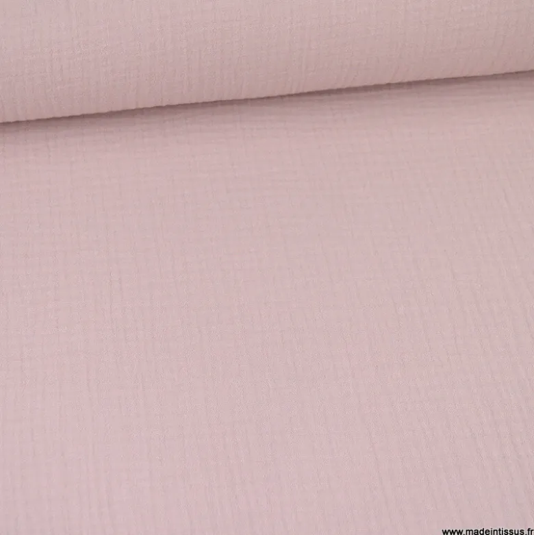 Double gaze de coton Bio uni vieux rose - OEKO TEX