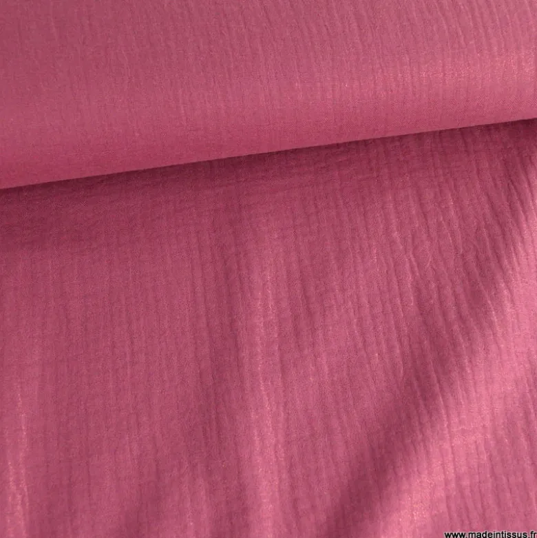 Double gaze de coton irisé Lurex fond cerise -OEKO TEX