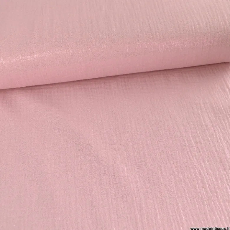 Double gaze de coton irisé Lurex fond Rose -OEKO TEX