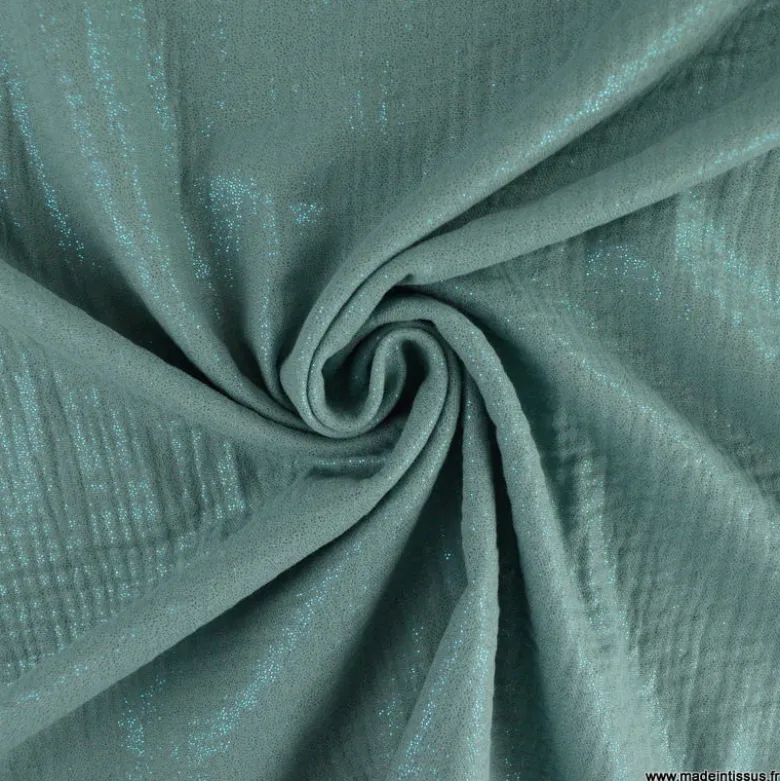 Double gaze de coton irisé Lurex fond Vert céladon -OEKO TEX