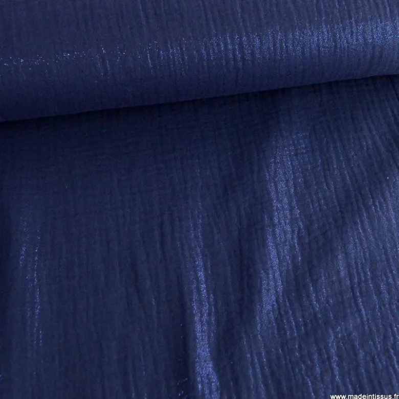 Double gaze de coton irisé Lurex fond Bleu Marine -OEKO TEX