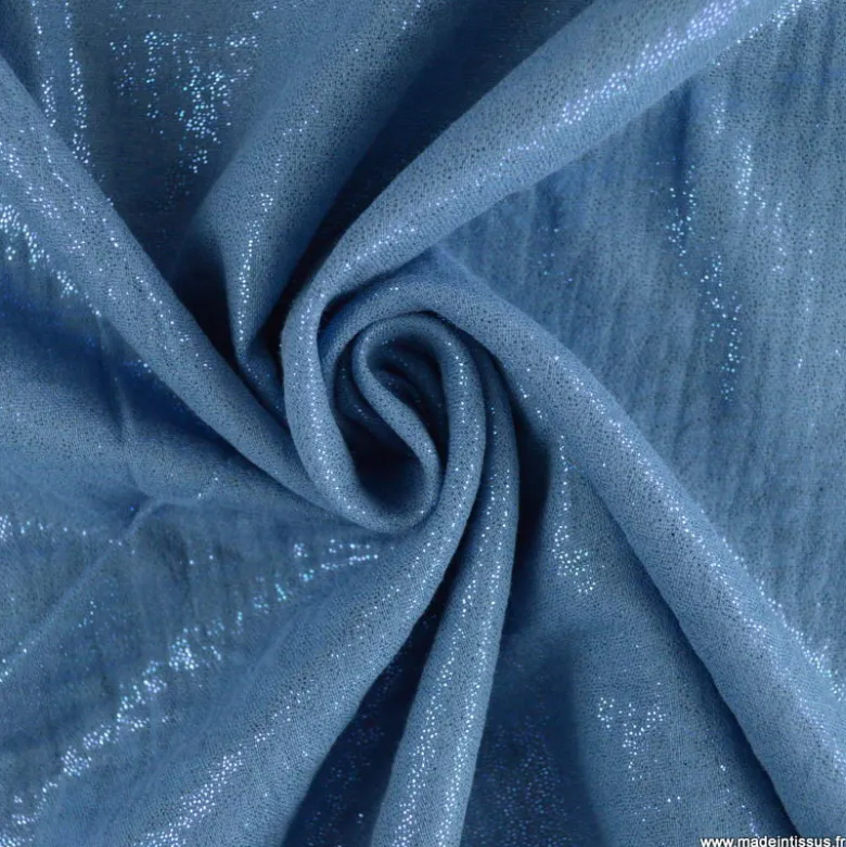 Double gaze de coton irisé Lurex fond Bleu indigo -OEKO TEX