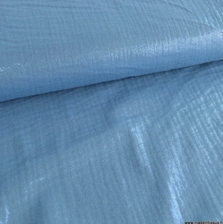 Double gaze de coton irisé Lurex fond Bleu indigo -OEKO TEX