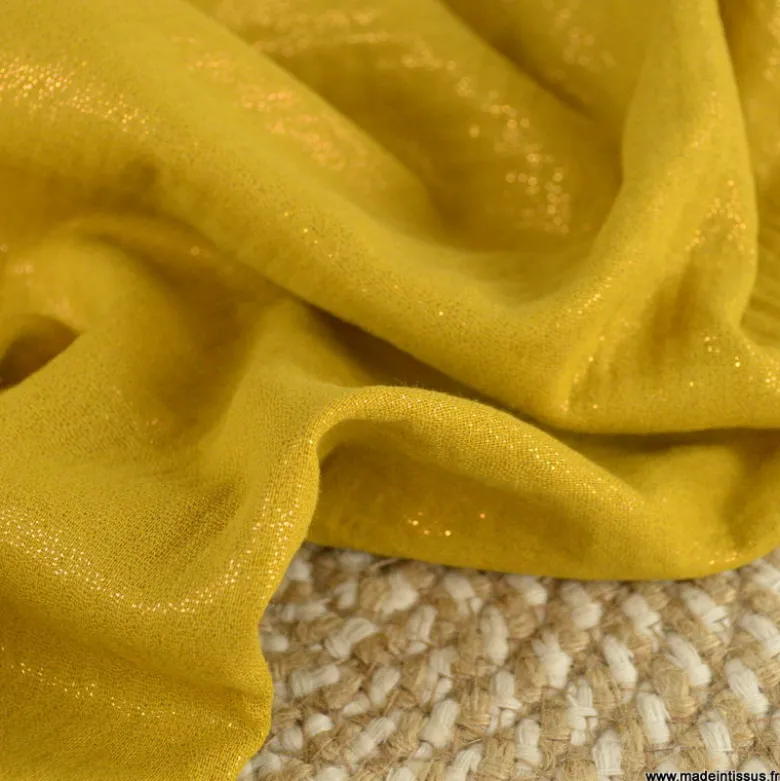 Double gaze de coton irisé Lurex fond Ocre -OEKO TEX