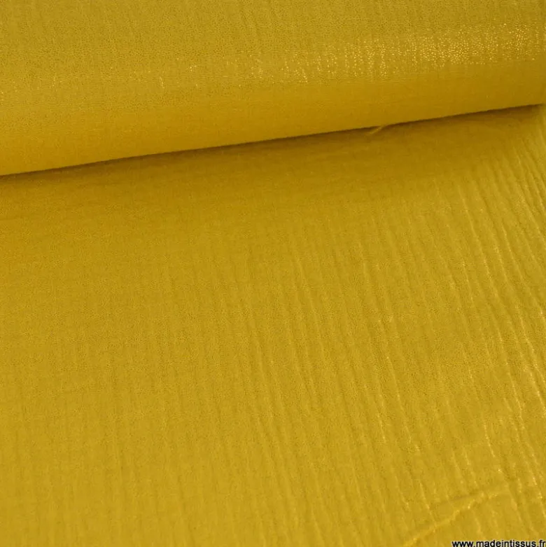 Double gaze de coton irisé Lurex fond Ocre -OEKO TEX