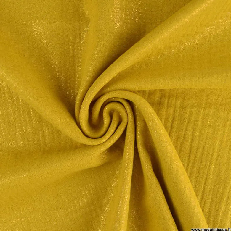 Double gaze de coton irisé Lurex fond Ocre -OEKO TEX