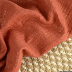 Double gaze de coton irisé Lurex fond Brique -OEKO TEX