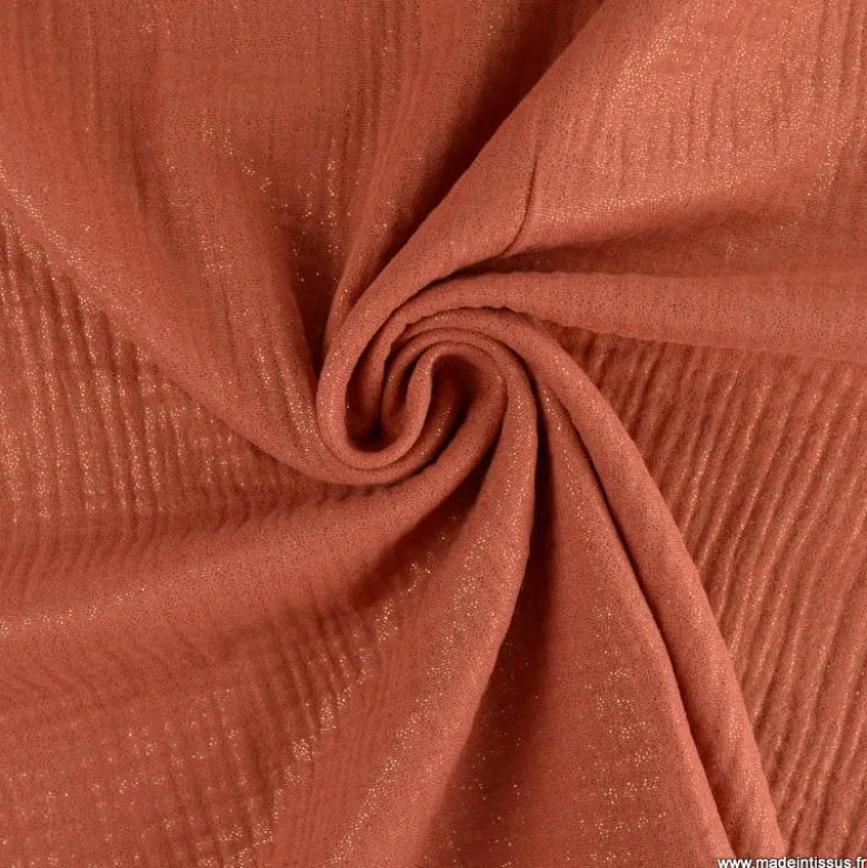 Double gaze de coton irisé Lurex fond Brique -OEKO TEX