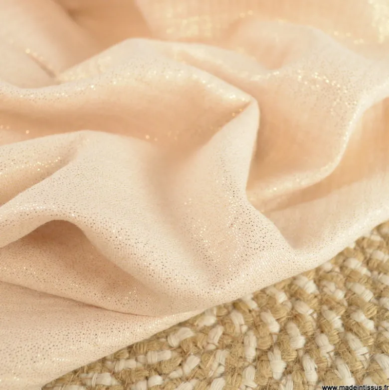 Double gaze de coton irisé Lurex fond Sable -OEKO TEX