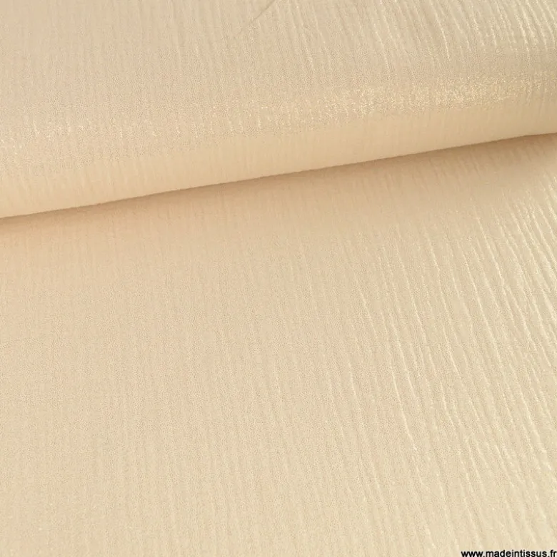 Double gaze de coton irisé Lurex fond Sable -OEKO TEX