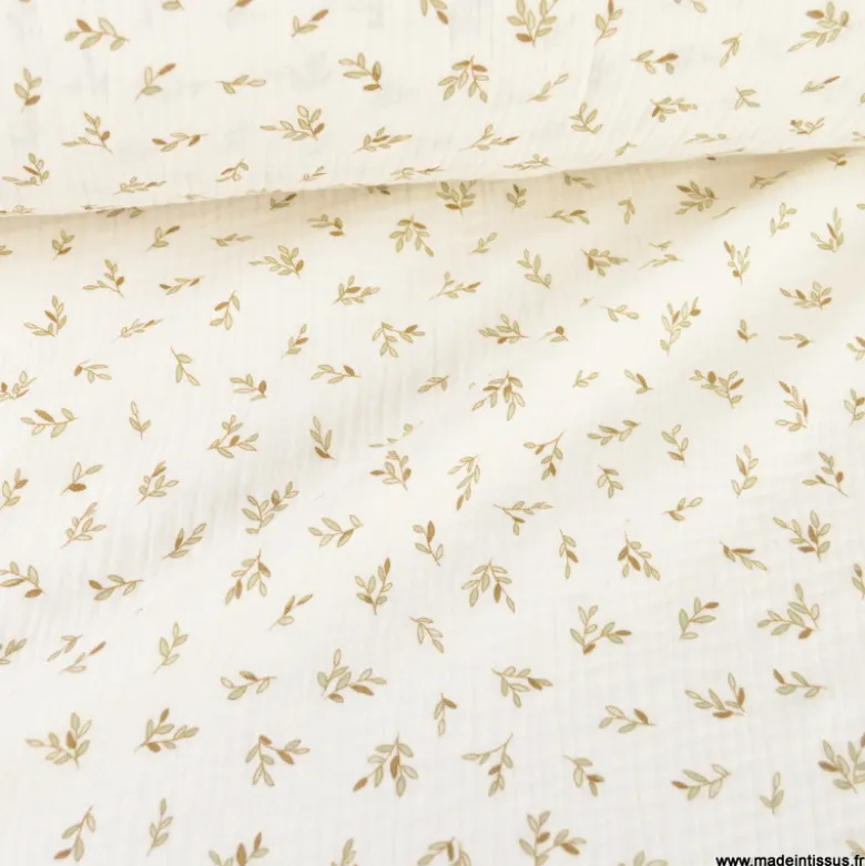 Double gaze de coton Laurette feuillage fond écru -OEKO TEX