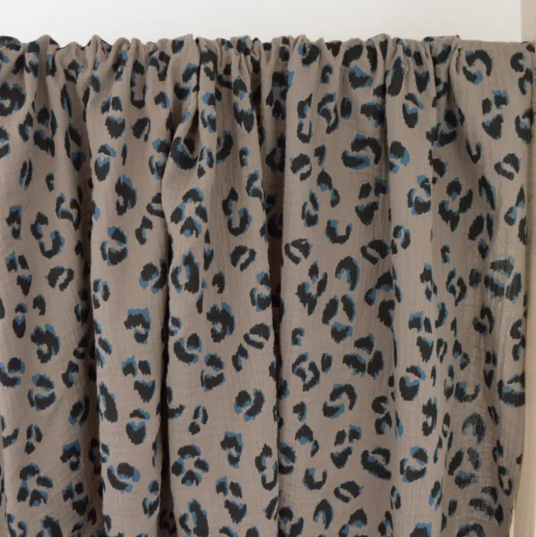 Double gaze Fauve motif léopard Taupe - OEKO TEX