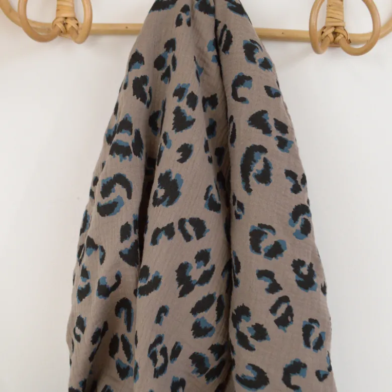 Double gaze Fauve motif léopard Taupe - OEKO TEX