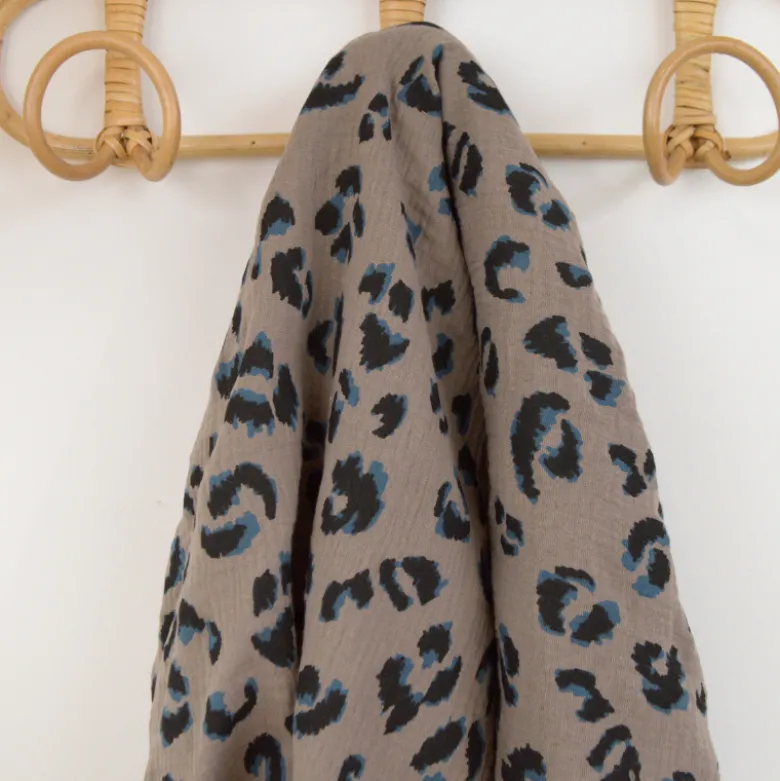 Double gaze Fauve motif léopard Taupe - OEKO TEX