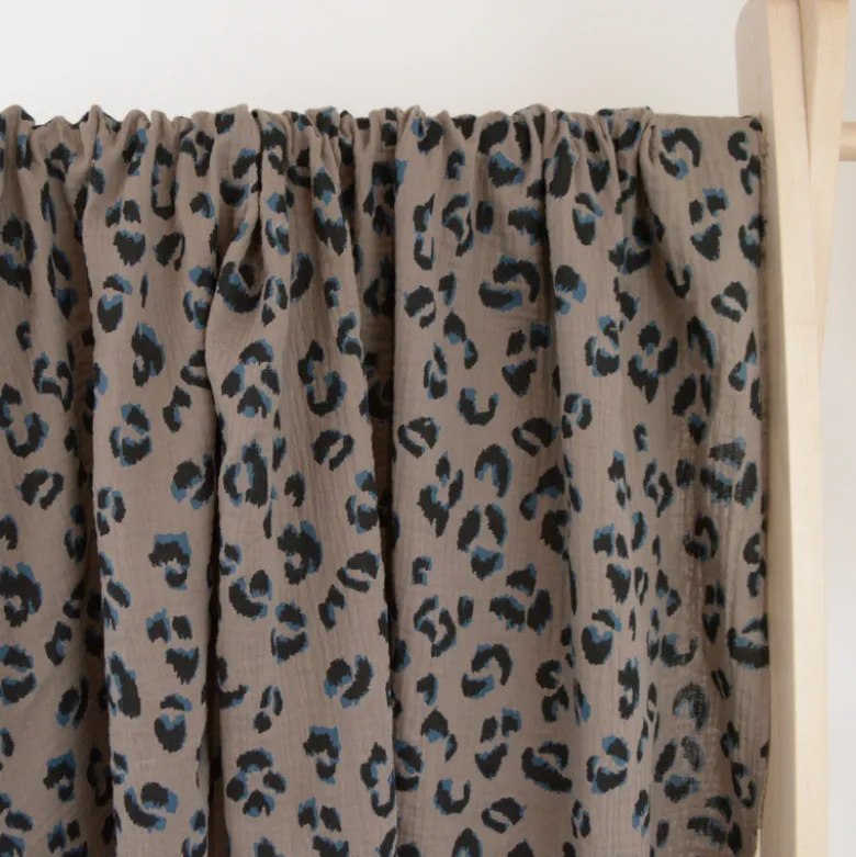 Double gaze Fauve motif léopard Taupe - OEKO TEX