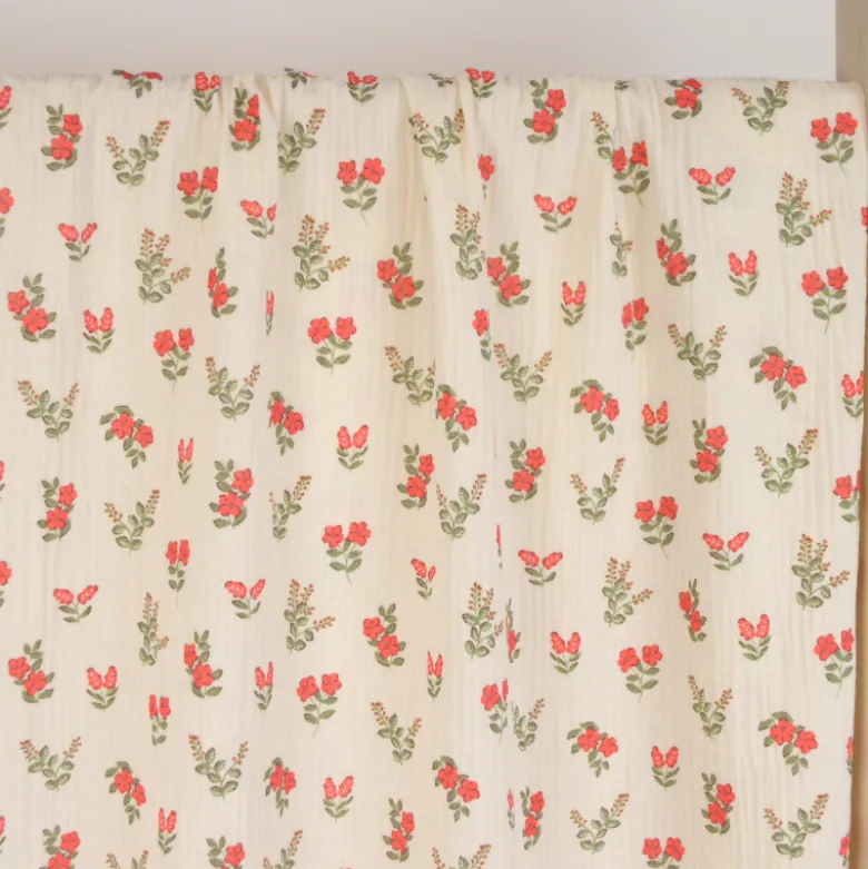 Double gaze Fergie motif fleurs fond écru - OEKO TEX