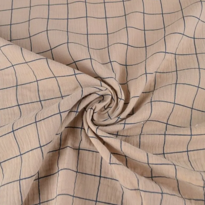 Double gaze Jacques à carreaux Galet et Indigo - OEKO TEX