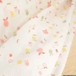 Double gaze Jogus motif fruits fond blanc - OEKO TEX
