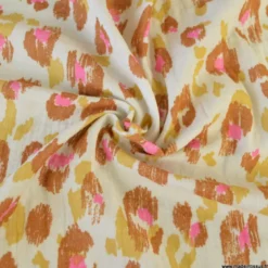 Double gaze Karula motif léopard fond écru - OEKO TEX