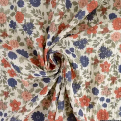 Double gaze marion motifs fleurs bleues-exclusivité made in tissus