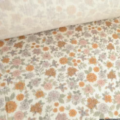 Double gaze Marion motifs fleurs camel-exclusivité made in tissus